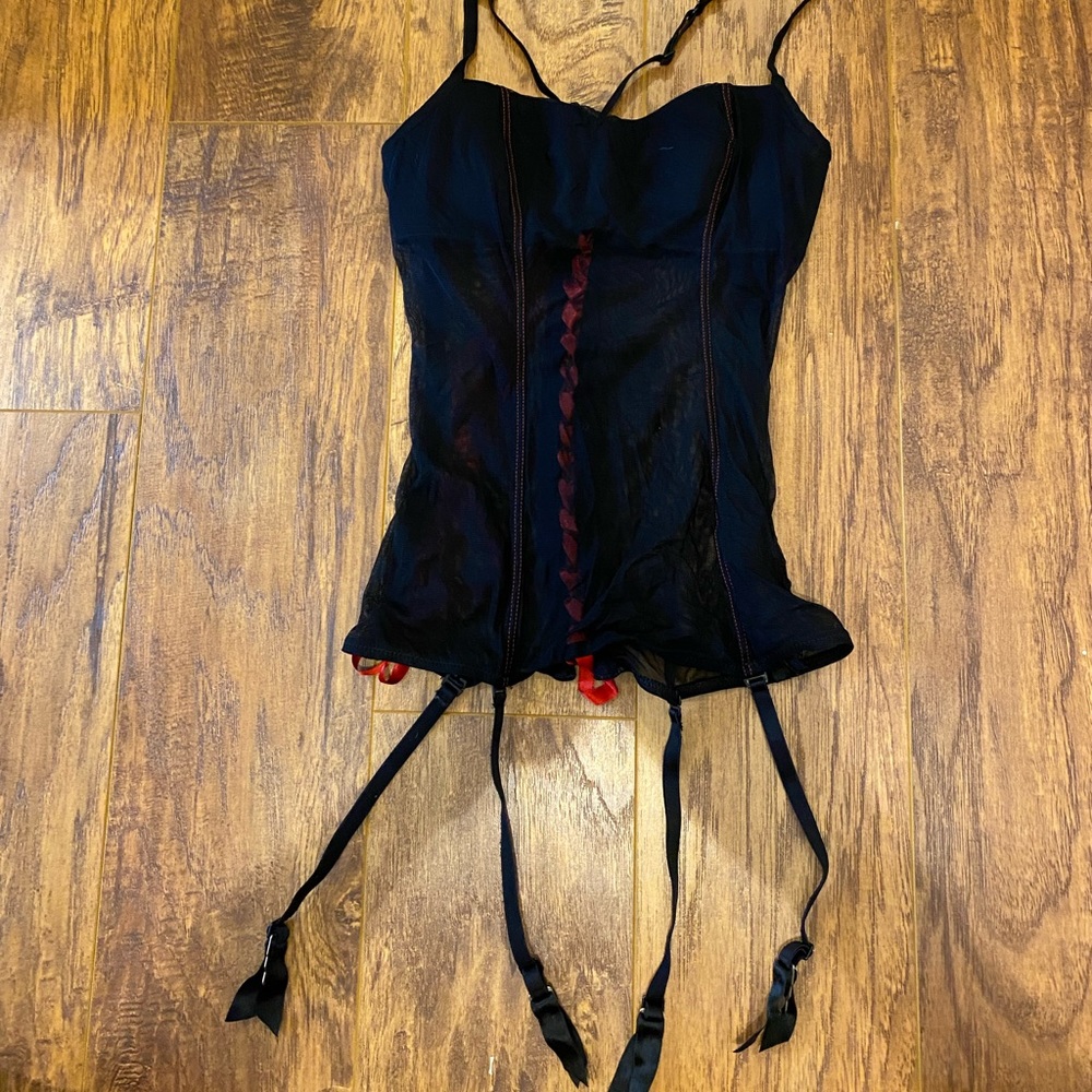 Vintage 90s sheer bustier with stocking clips